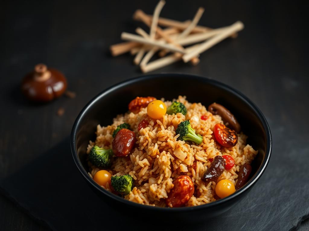 Veg. Burnt Garlic Rice With Exotic Gravy
